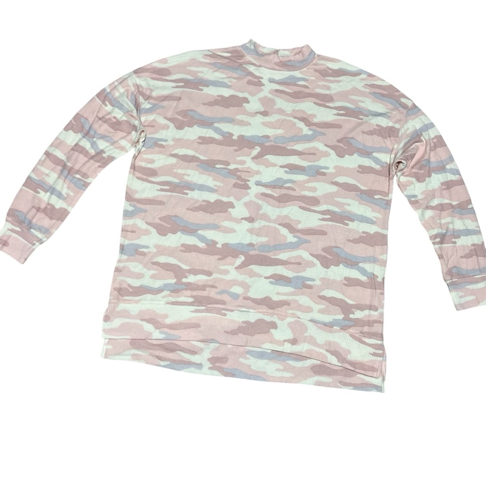 New Directions XL Sweater Pink Light Camo Crew Neck Asymmetrical Hem